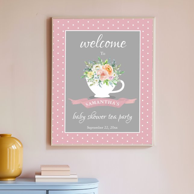 Elegant Floral Teacup Baby Shower Tea Party Poster (Creator Uploaded)