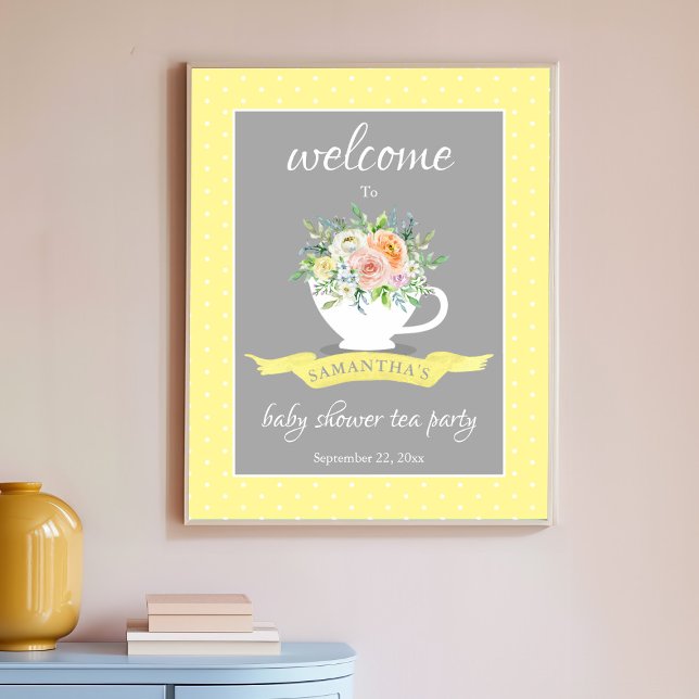 Elegant Floral Teacup Baby Shower Tea Party Poster (Creator Uploaded)