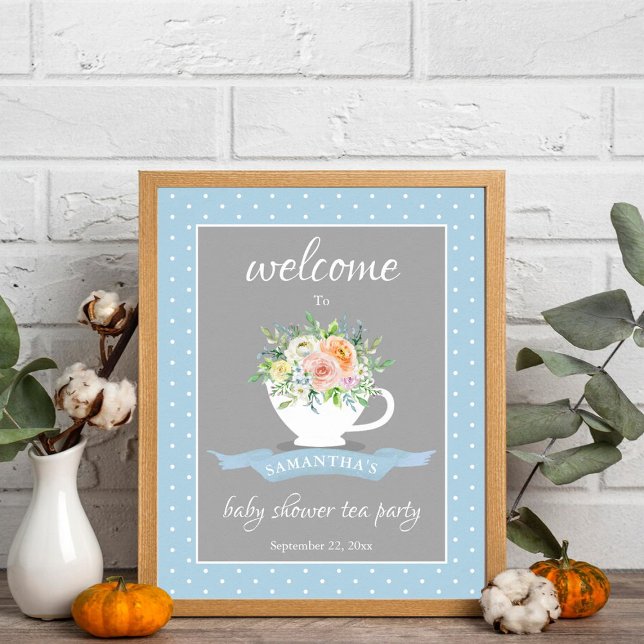 Elegant Floral Teacup Baby Shower Tea Party Poster (Creator Uploaded)