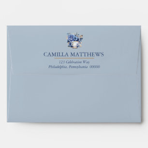 Elegant Floral Teacup Blue Return Address Envelope