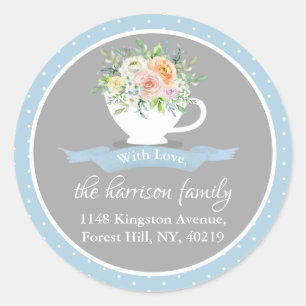Elegant Floral Teacup Return Address Classic Round Sticker
