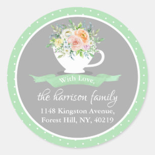 Elegant Floral Teacup Return Address Classic Round Sticker
