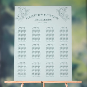 Elegant Floral Teal Seating Chart
