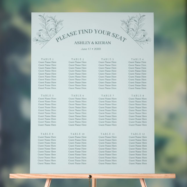 Elegant Floral Teal Seating Chart (Neutral)