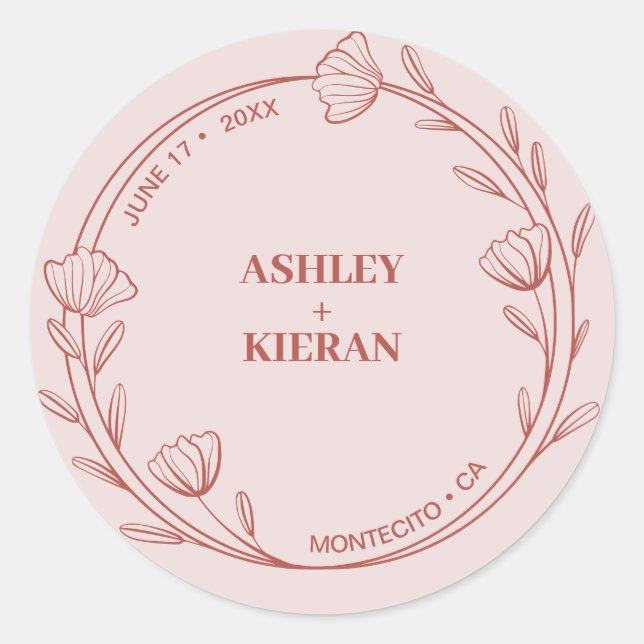 Elegant Floral Teal Wedding Classic Round Sticker (Front)