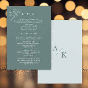 Elegant Floral Teal Wedding Details Enclosure Card