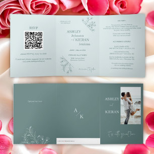 Elegant Floral Teal Wedding Invitation