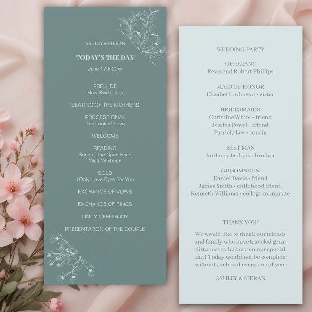 Elegant Floral Teal Wedding Program (Creator Uploaded)