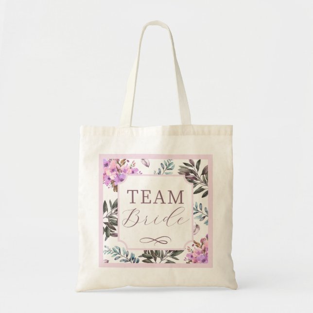 Elegant Floral Team Bride Tote Bag (Front)