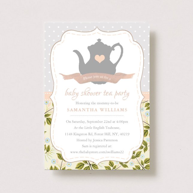 Elegant Floral Teapot Baby Shower Tea Party Invitation (Creator Uploaded)