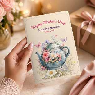 Elegant Floral Teapot Mother’s Day Card 