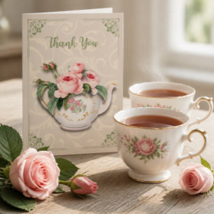 Elegant Floral Teapot Thank You Card