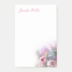 Elegant Floral Template Watercolor Roses Script Post-it Notes