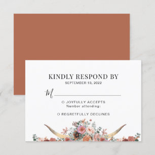 Elegant Floral Terracotta Skull Wedding RSVP Card