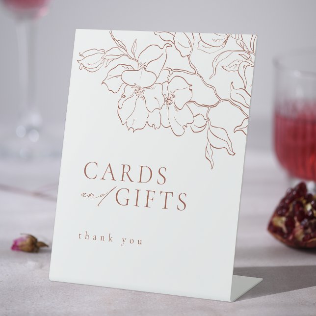 Elegant floral terracotta Wedding Cards And Gifts Pedestal Sign (Elegant floral terracotta Wedding Cards And Gifts Pedestal Sign)