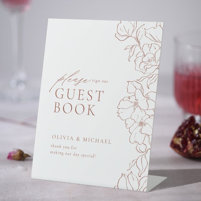 Elegant floral terracotta Wedding Guest Book Pedestal Sign (Elegant floral terracotta Wedding Guest Book Pedestal Sign)