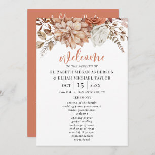 Elegant Floral Terracotta Wedding Program Invitation