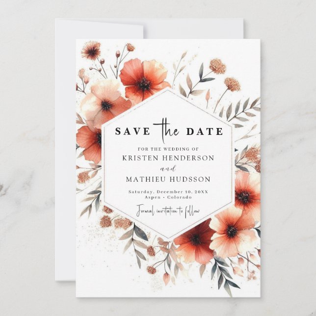 Elegant Floral Terracotta Wedding Save The Date (Front)