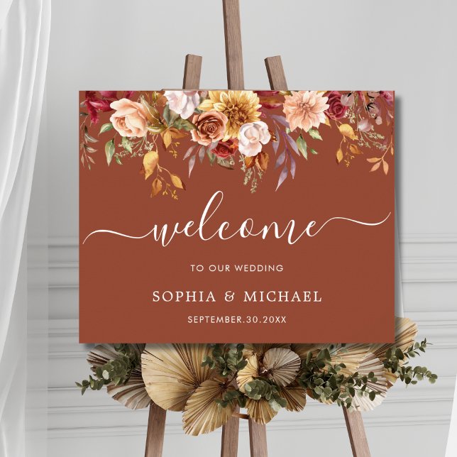 Elegant Floral Terracotta Wedding Welcome Sign  (Creator Uploaded)