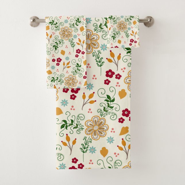 Elegant Floral Texture Bath Towel Set (Insitu)