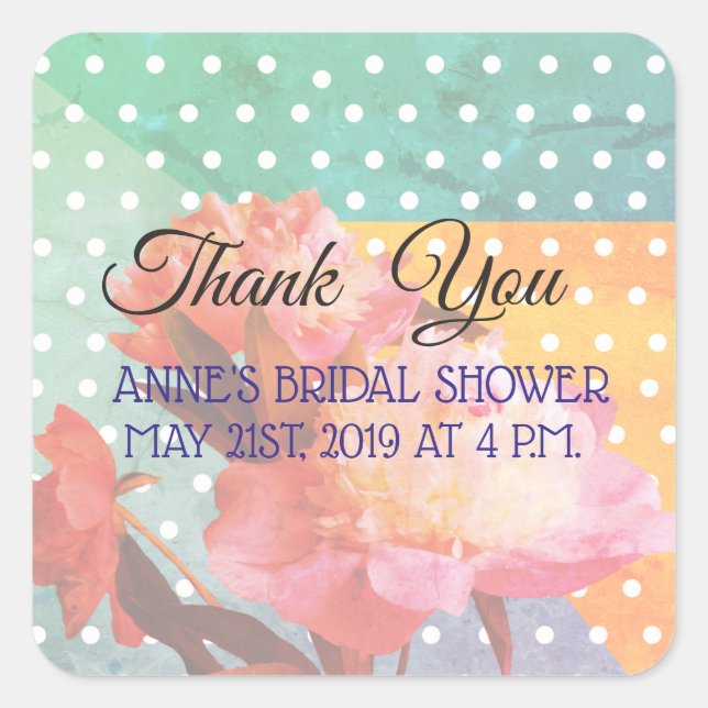 Elegant Floral , Thank you, Bridal Shower Stickers (Front)