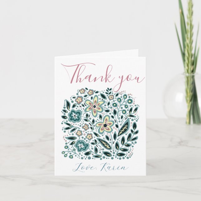 Elegant Floral  Thank You Card (Front)