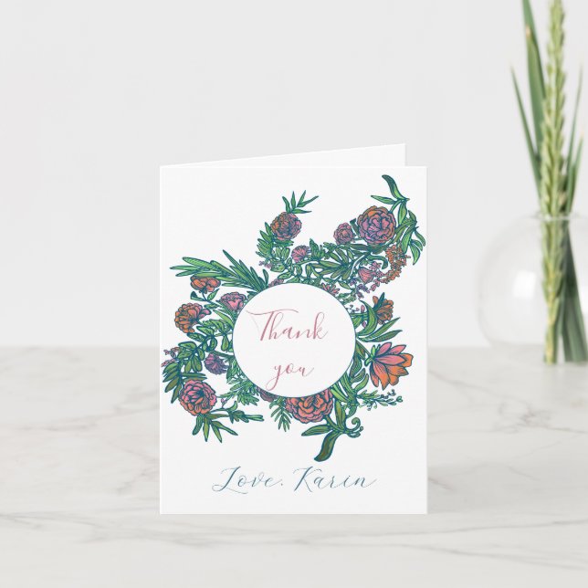 Elegant Floral  Thank You Card (Front)