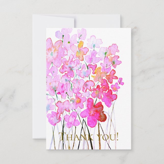 Elegant floral thank you card, pink & purple  (Front)