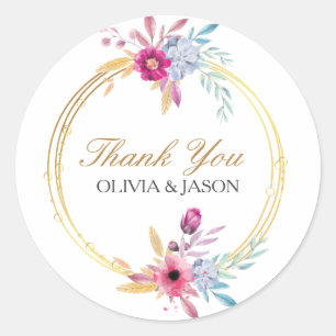 Elegant Floral Thank You Classic Round Sticker