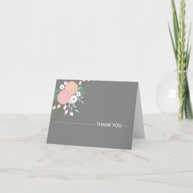 Elegant Floral Thank You Notes - grey (Front)