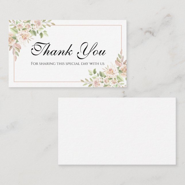 Elegant Floral Thank You Pink Rose Wedding Place C Place Card (Front/Back)