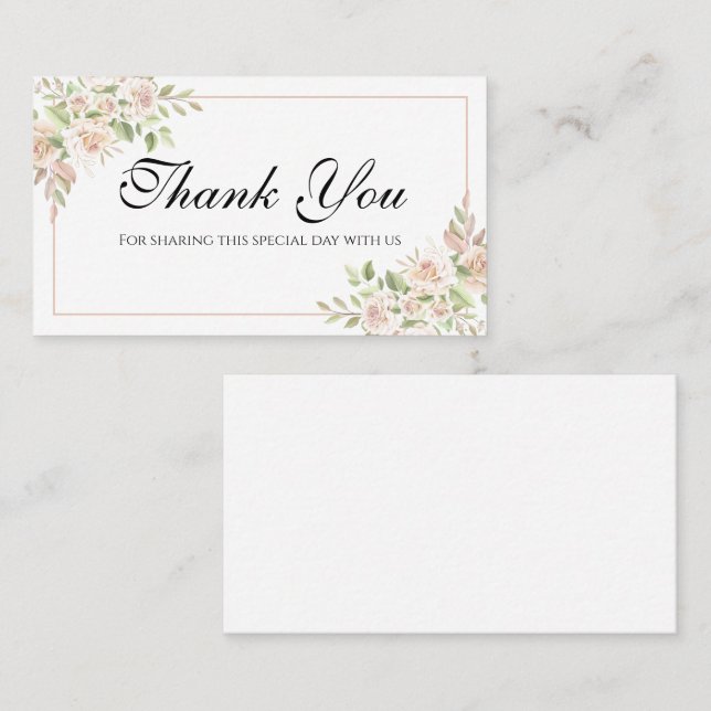 Elegant Floral Thank You Pink Rose Wedding   Place Card (Front/Back)