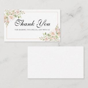 Elegant Floral Thank You Pink Rose Wedding   Place Card