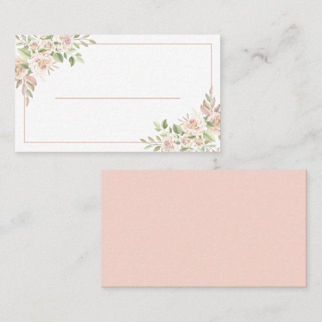 Elegant Floral Thank You Pink Rose Wedding   Place Card (Front/Back)