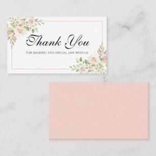Elegant Floral Thank You Pink Rose Wedding Place Place Card