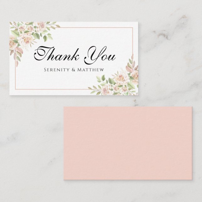Elegant Floral Thank You Pink Rose Wedding  Place  Place Card (Front/Back)