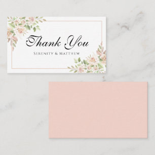 Elegant Floral Thank You Pink Rose Wedding Place Place Card