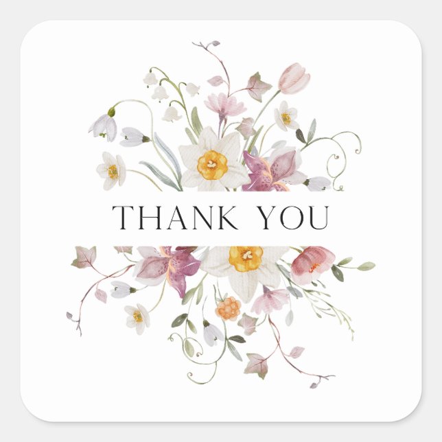 Elegant Floral Thank You Sticker (Front)
