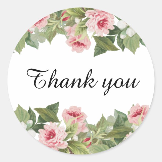 Elegant floral thank you sticker with roses (Front)
