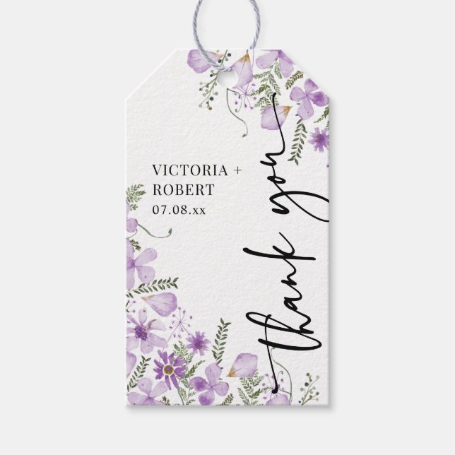 Elegant Floral Thank You Wedding Favour Tag (Front)