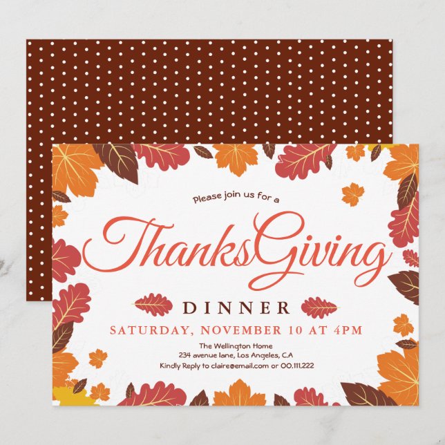 Elegant floral thanksgiving dinner invitation (Front/Back)