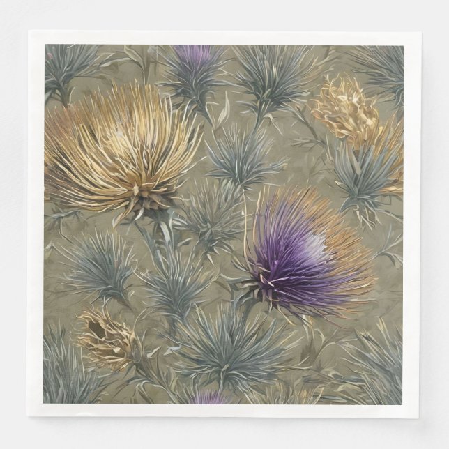 Elegant Floral Thistle Pattern Design Napkin (Front)