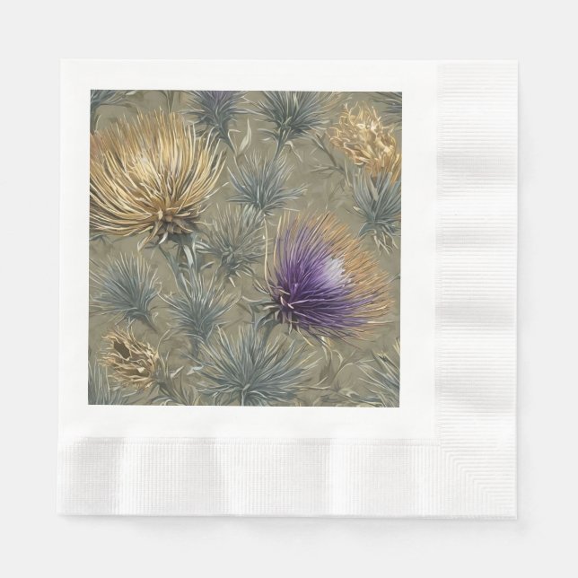 Elegant Floral Thistle Pattern Design Napkin (Front)