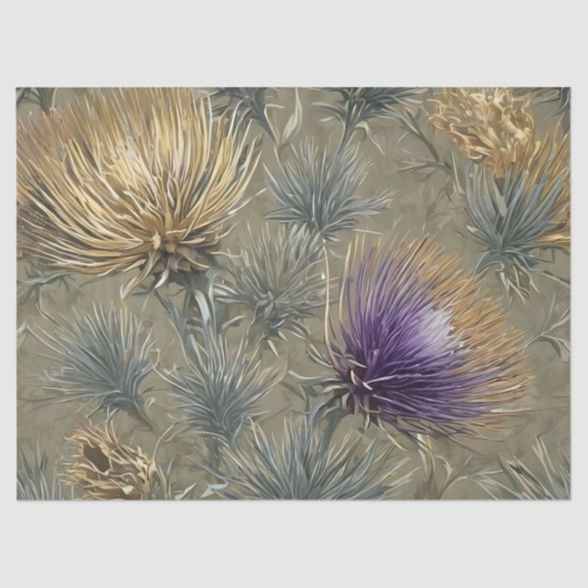 Elegant Floral Thistle Pattern Design Tissue Paper (Front)