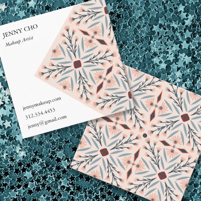 Elegant Floral Tiles Geometric Pink Beauty Square Business Card (Creator Uploaded)
