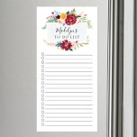 Elegant Floral To Do List Magnetic Notepad<br><div class="desc">Lined and checkmark box market shopping list design featuring a watercolor merlot and peach flower frame personalised with your name.</div>
