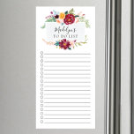 Elegant Floral To Do List Magnetic Notepad<br><div class="desc">Lined and checkmark box market shopping list design featuring a watercolor merlot and peach flower frame personalised with your name.</div>