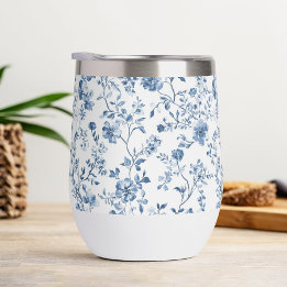 Elegant Floral Toile Blue and White Vintage Style 