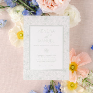 Elegant Floral Toile Sage Green Wedding Invitation