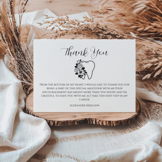 Elegant Floral Tooth Dental Graduation Thank You Card (Creator Uploaded)